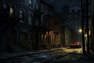 Chilling Night dark street. House alone scene. Generate Ai