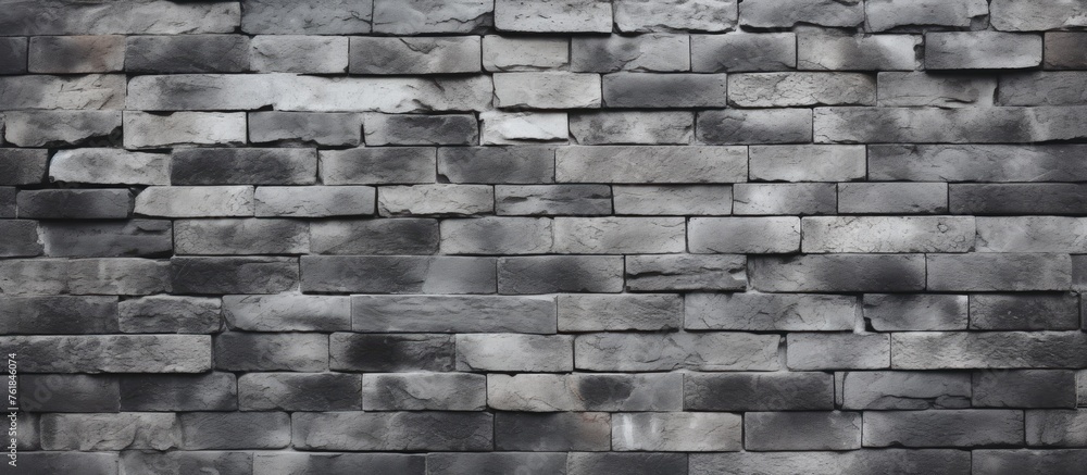 Poster a monochrome photograph showcasing a rectangular pattern of brickwork on a stone wall. the contrast 