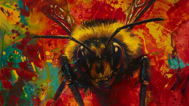 Portrait of a bee with colorful background.