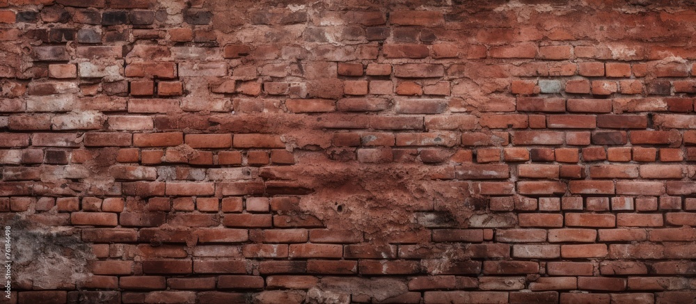 Poster a detailed closeup of a weathered brown brick wall showcasing the intricate patterns and textures of