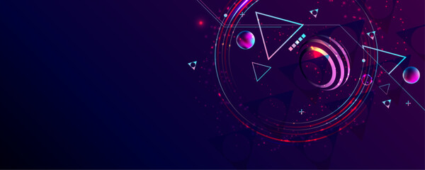 Background Cyberpunk Dark retro futuristic elements abstraction cosmos synthwave vaporwave retrowave glitch circle with blue and pink glows