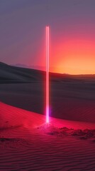 Futuristic neon light in desert at sunset