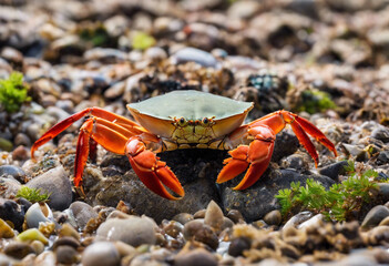 Life in the Shallows Exploring the World of Crabs Along the Coastlines - obrazy, fototapety, plakaty