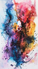 Abstract colorful ink and watercolor painting