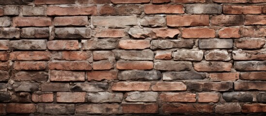 Obraz premium A detailed closeup shot capturing the brown rectangular bricks and mortar of a brick wall, showcasing the building materials composite beauty