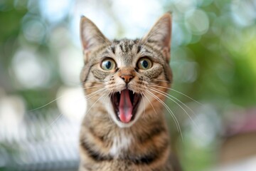 Funny cat looking shocked with mouth open