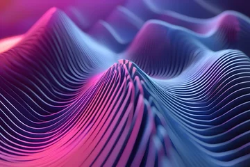 Fotobehang purple pink blue 3d abstract fractal landscape background with waves © gorilla