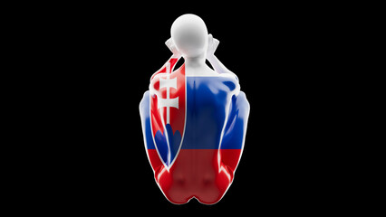 Abstract Glossy Figurine Draped in the Slovak National Flag on a Black Background