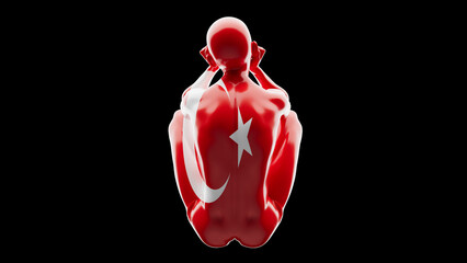 Lustrous Red Sculpture with Turkish Flag Crescent and Star Motif Isolated on Black