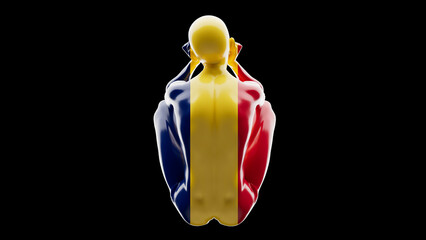 Elegant Glossy Sculpture Adorned with Romanian Flag Colors Isolated on Black Background - 761847489