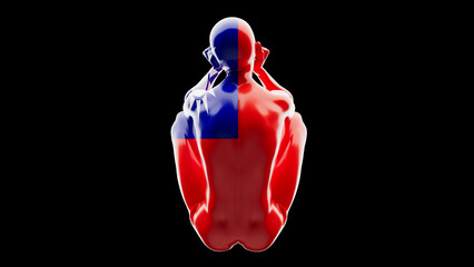 Modern Glossy Sculpture Adorned with the Haitian Flag Colors on Black Background - 761847491