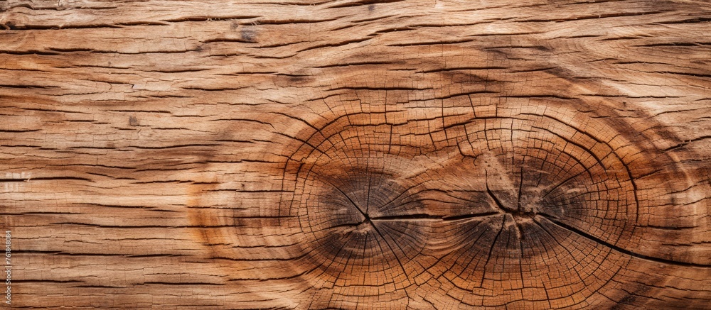 Poster a close up image of a brown hardwood piece with a tree stump in the middle, showcasing intricate pat