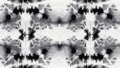 Seamless pattern, abstract tie dyed fabric of black and white color on white cotton. Hand painted fabrics. Shibori dyeing