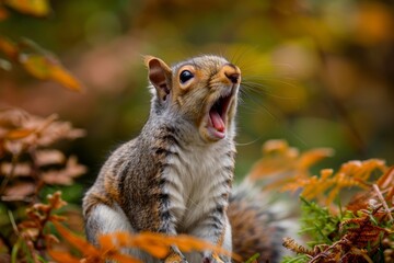 Grey squirrel yawning