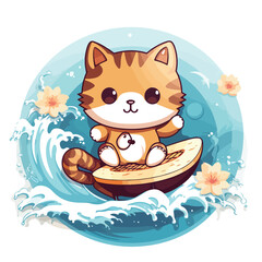 Kawaii cat coffee surfing illustration for t-shirt