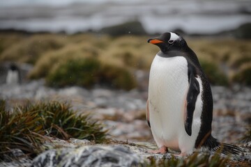 Gentoo penguin on Bleaker Island in the Falklands.