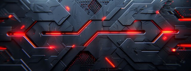 background with dark gray and red colors, modern design, metallic plate, symmetrical composition