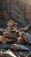 Fototapeta na wymiar Zen stone stack in natural light
