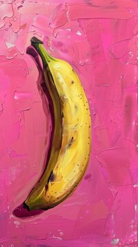 Abstract painting of a banana on pink background