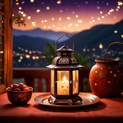 Traditional decorative middle east arabian style lantern lamp at night under stars - obrazy, fototapety, plakaty