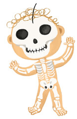 cartoon scene with young boy as anatomy model of body parts on white background illustration for children
