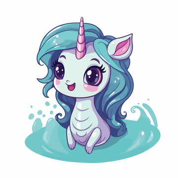 Kawaii unicorn mermaid mascot cartoon. illustration