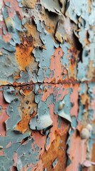 Peeling paint on rusty metal surface