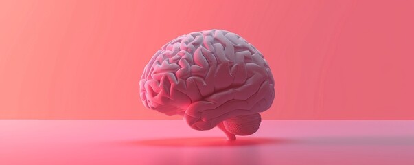 3d illustration of a human brain on a pink background - obrazy, fototapety, plakaty
