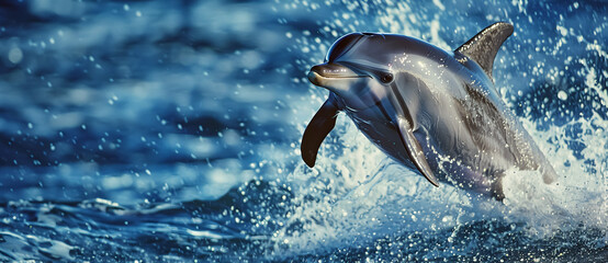Beautiful dolphin swimming in the sea making a jump to the surface