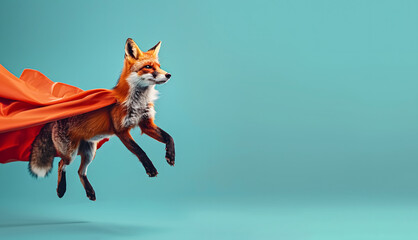 Fototapeta premium flying fox with a superhero cape on blue background