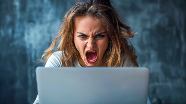 Furious Woman Yelling at Laptop Screen