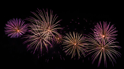 Montreal, Canada - August 20 2018: Firework show at La Ronde in Montreal