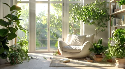 Foto op Plexiglas Tropical Tranquility Rattan Elegance in Botanical Lounge © Rifat