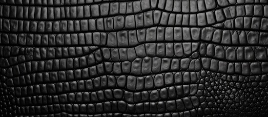 A detailed closeup shot of a grey automotive tire showcasing a textured black leatherlike pattern. The monochrome photography captures the intricate mesh design of the composite material - obrazy, fototapety, plakaty