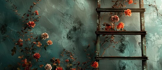 At the art event, a ladder with flowers on a building wall attracted fans. A fictional character emerged from the smoke, surrounded by grass, in an animated scene