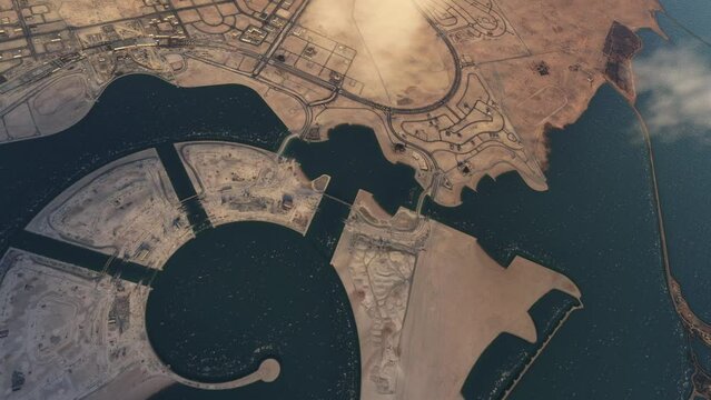 Top aerial drone view of Lusail City in Qatar