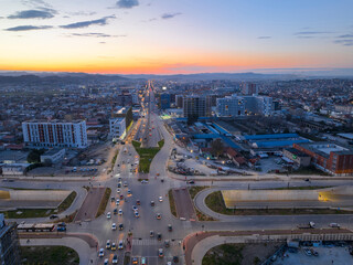 Albania, the main cross of the entrance road to Tirana from the western side, after the sunrise 18...
