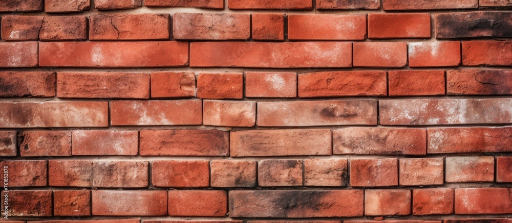 Poster detailed closeup of a red brick wall showcasing the intricate brickwork, symmetry, and pattern creat