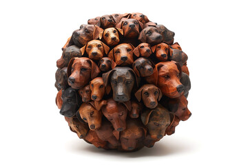 Drewniana okrągła rzeźba z głowami psów - obrazy, fototapety, plakaty