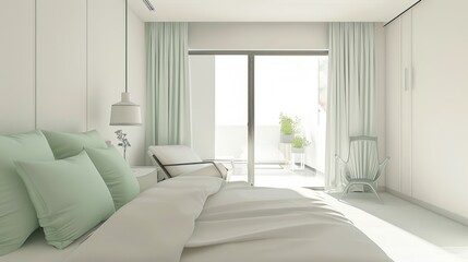 Serene Bedroom Decor with Minty Accent AI Generated.