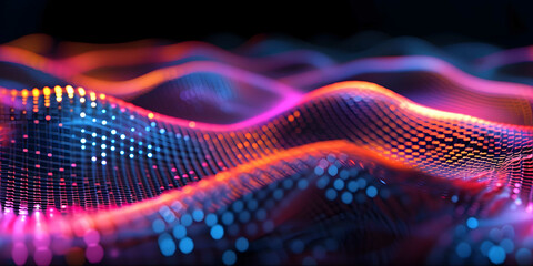 Futuristic Digital Background, Abstract Technology Concept with Neon Light Waves