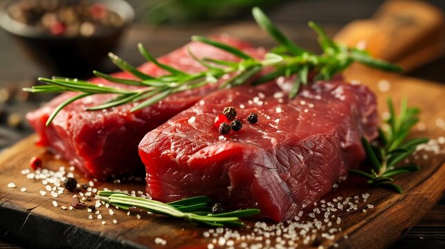 Fresh raw beef steak with herbs and spices