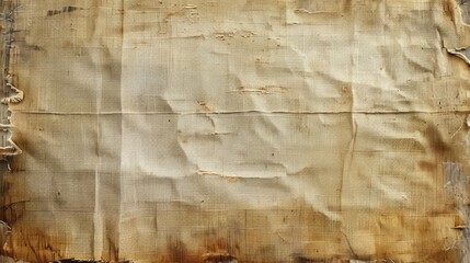 a beige aged linen texture on paper, scrapbook paper, distressed edges. Old vintage paper texture banner background. Light brown paper
