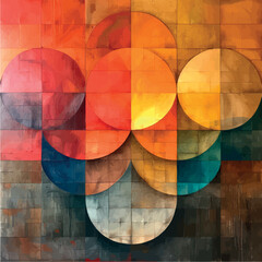 Fototapeta premium Geometric illusion abstraction illustration painting colorful art. Bright abstract circles with an illusion effect, modern painting. Print abstract pattern with sectors.