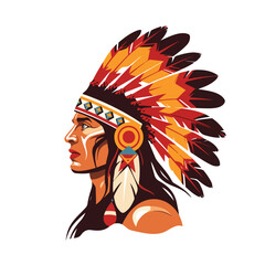 Native American Indian chief with feathers isolated
