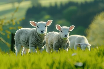 Naklejka na ściany i meble Prime lambs on green grass