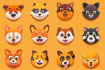 Set of animal faces, face emojis, stickers, emoticons stock illustration