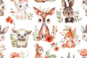 Set of cute designer animals on white background. Vector illustration for printing on fabric, postcard, wrapping paper, book, picture, Wallpaper. Cute baby background. stock illustration