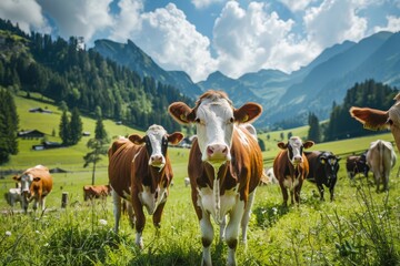 Naklejka premium Shot of a herd of cows on a farm