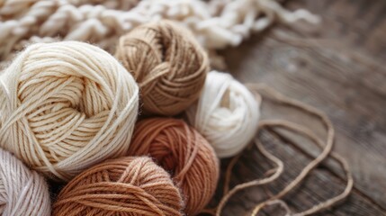 Fototapeta na wymiar picture of wool yarn, craft natural colored knitting hobby backgrounds